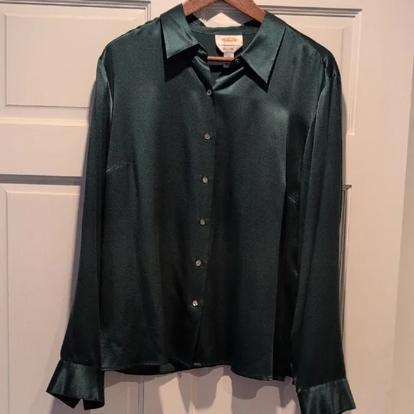 Talbots Deep Green Pure Silk Button-Down Shirt - Picture 1 of 10